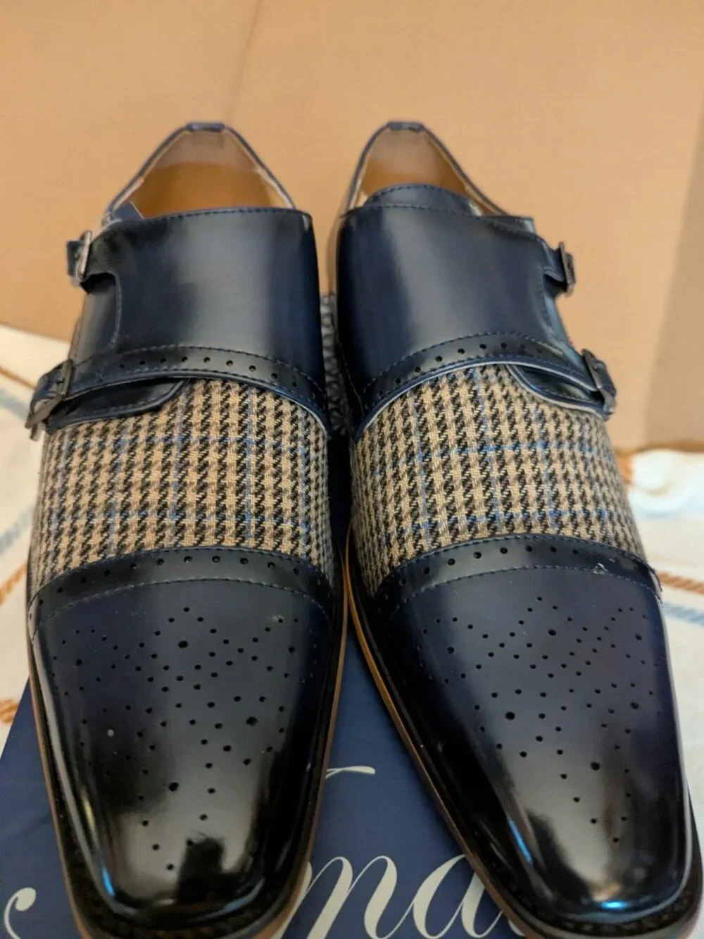 Gino Vitale Strap Mens Shoes Blue Leather & Plaid 11